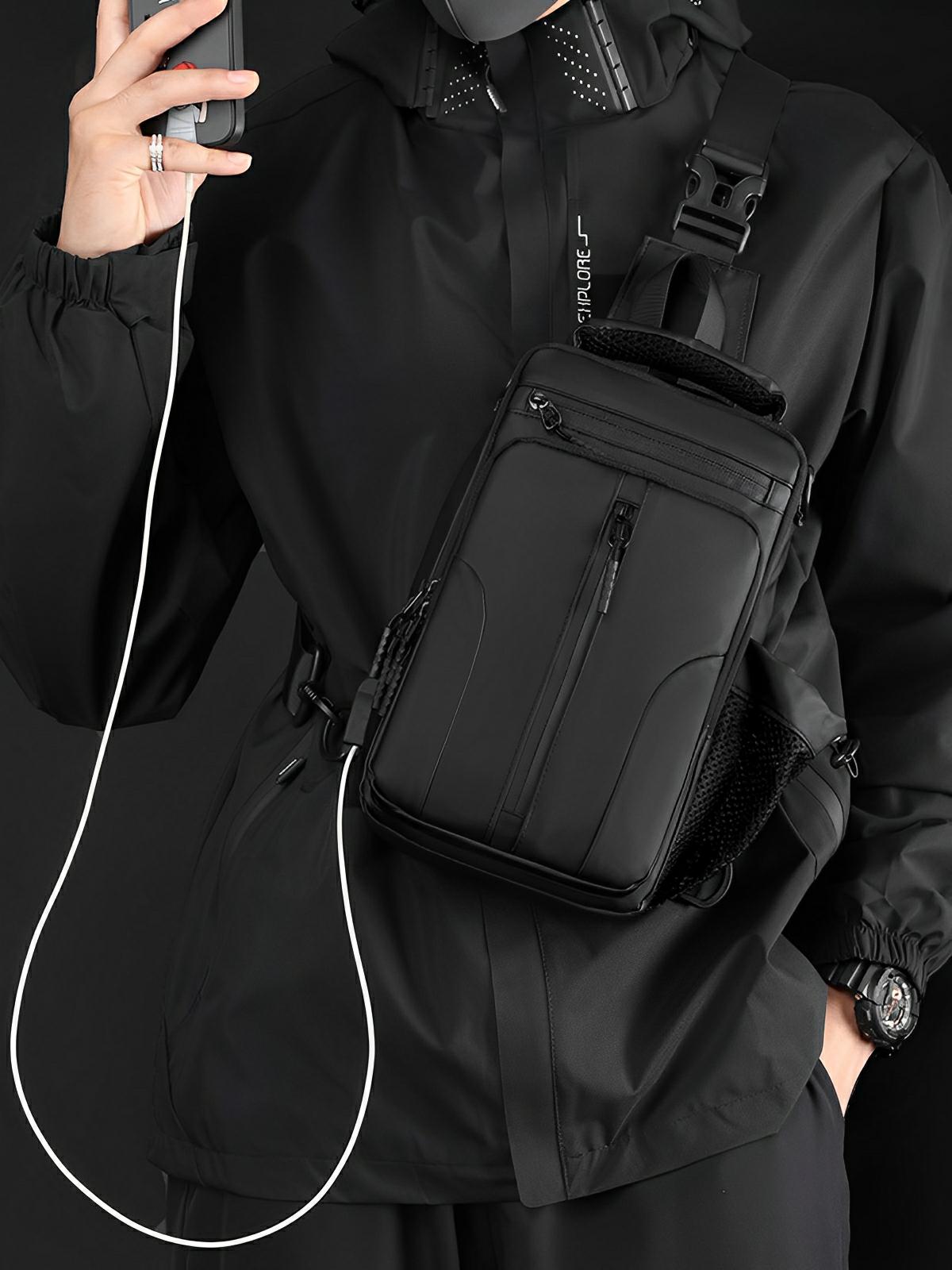 Sacoche bandoulière homme, compact et fonctionnel, tissu déperlant, multiples rangements, idéal pour le quotidien, modèle Terry - Sacoche - Noir