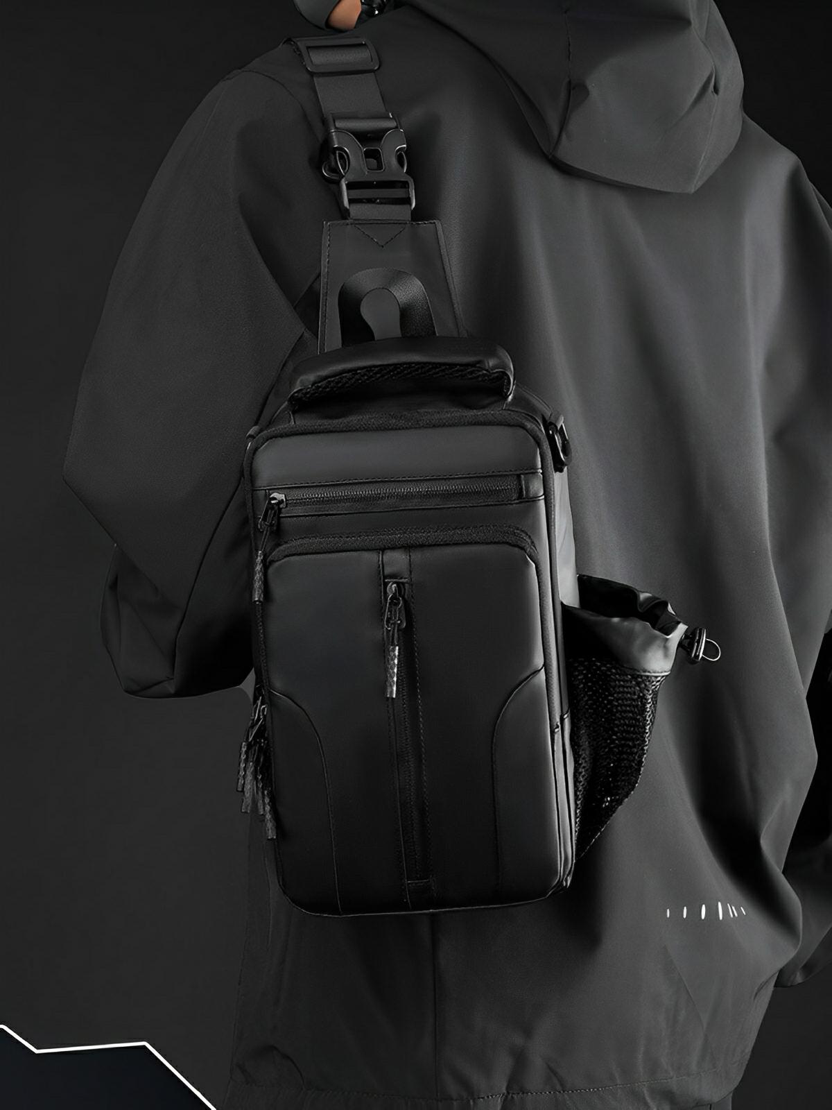 Sacoche bandoulière homme, compact et fonctionnel, tissu déperlant, multiples rangements, idéal pour le quotidien, modèle Terry - Sacoche - Noir
