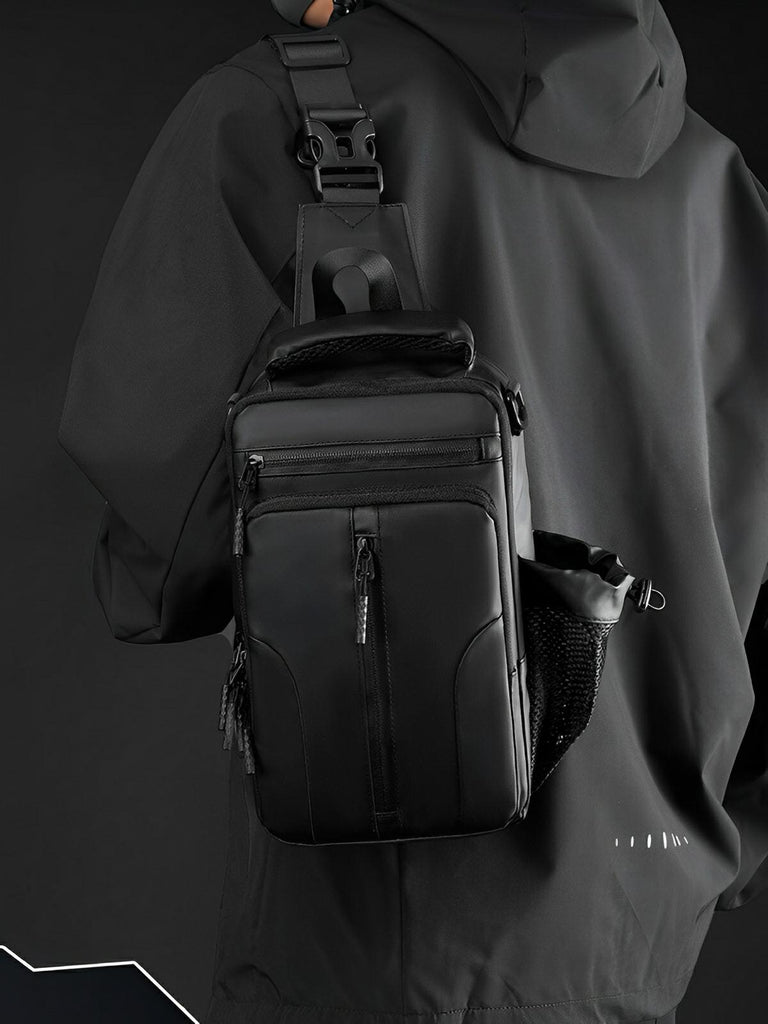 Sacoche bandoulière homme, compact et fonctionnel, tissu déperlant, multiples rangements, idéal pour le quotidien, modèle Terry - Sacoche - Noir