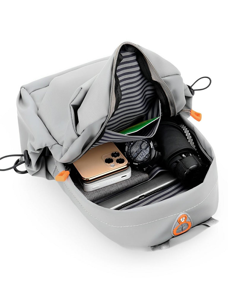 Sacoche bandoulière homme, compact et légère, tissu déperlant, multi - compartiments, port USB intégré, modèle Alvin - Sacoche - Gris