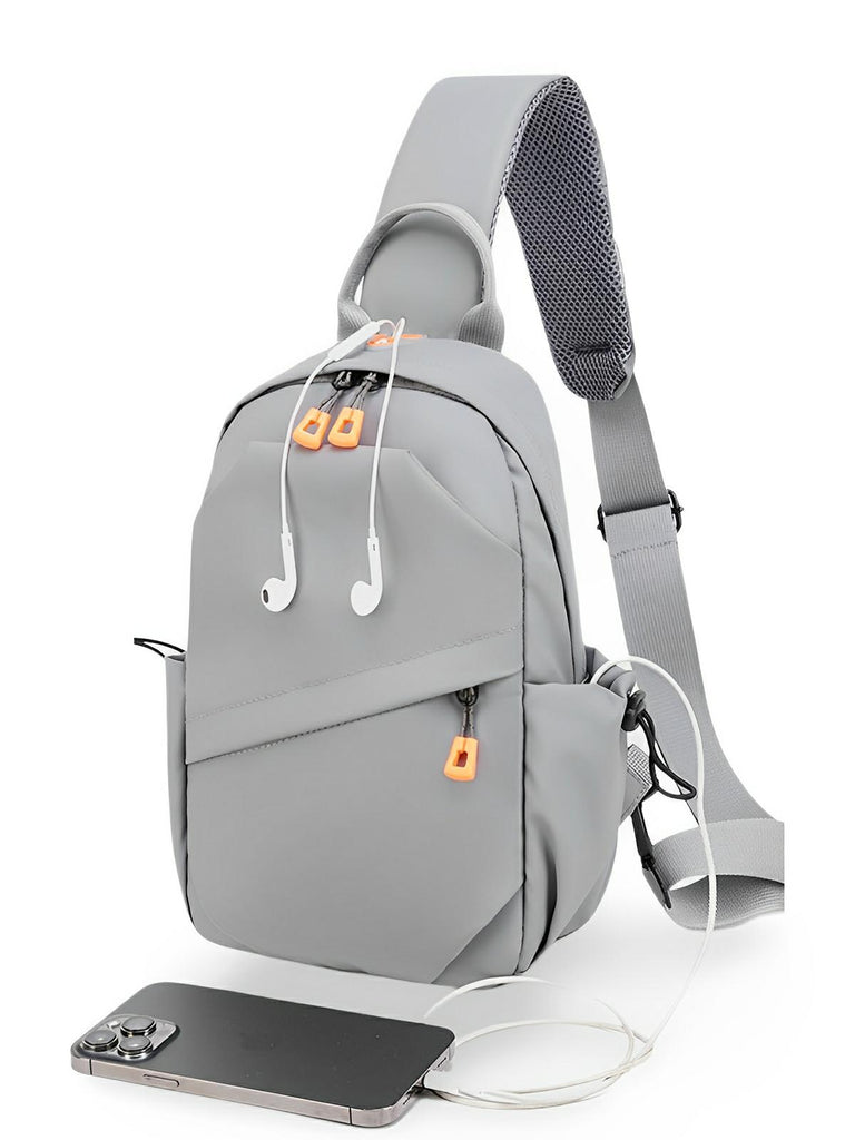 Sacoche bandoulière homme, compact et légère, tissu déperlant, multi - compartiments, port USB intégré, modèle Alvin - Sacoche - Gris