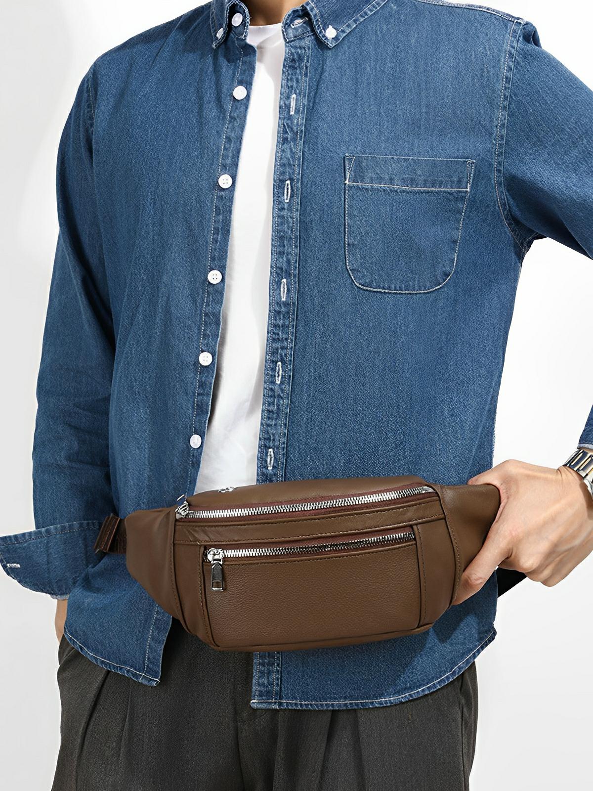 Sacoche ceinture banane en cuir, pour homme, sacoche multifonction, modèle Sam - Sacoche - Marron