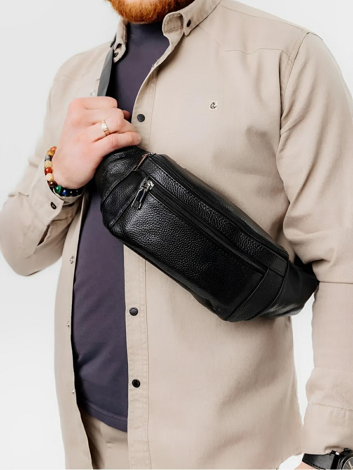 Sacoche ceinture banane en cuir, pour homme, sacoche multifonction, modèle Sam - Sacoche - Noir