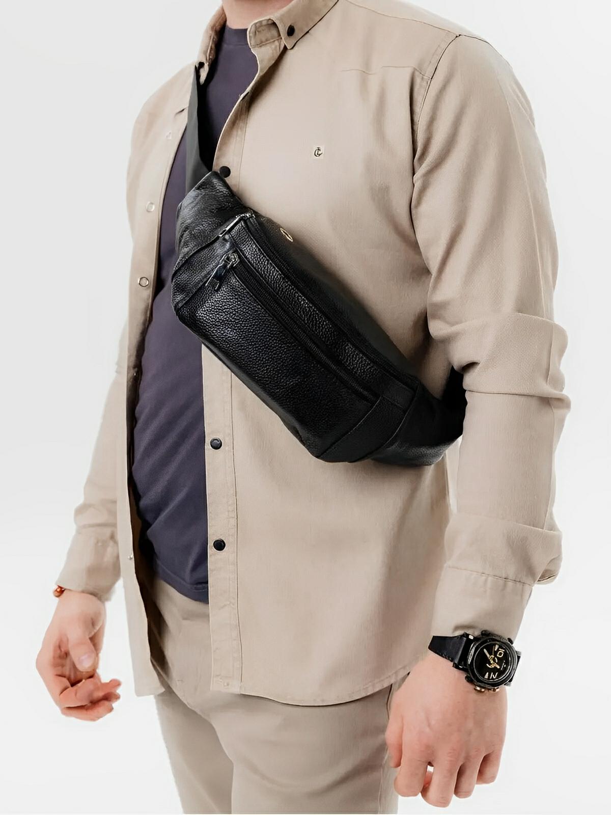Sacoche ceinture banane en cuir, pour homme, sacoche multifonction, modèle Sam - Sacoche - Noir