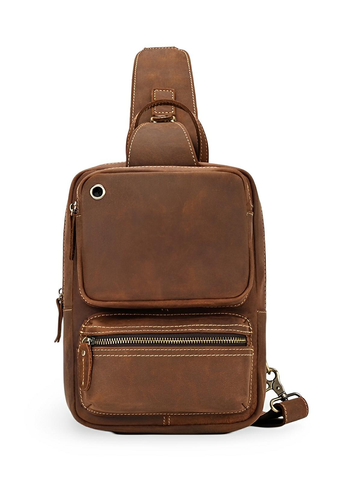 Sacoche de poitrine en cuir homme, tendance et multi - fonctionnelle, modèle Ivo - Sacoche - Marron