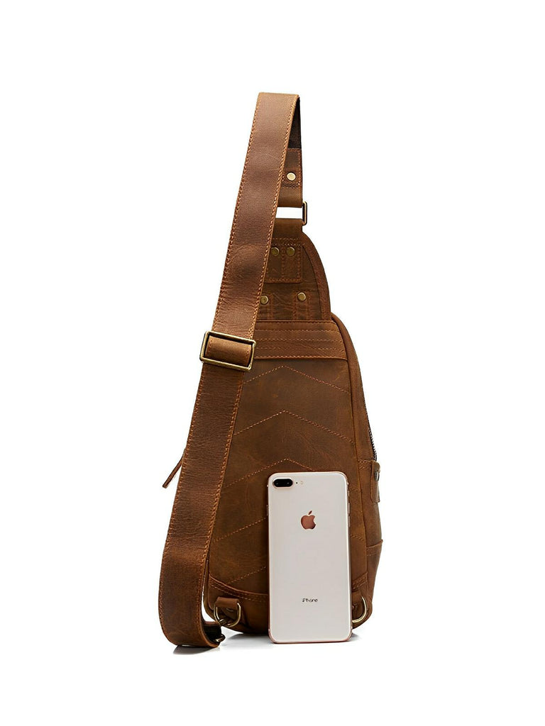 Sacoche de poitrine en cuir, pour l'homme moderne, format original, modèle Godebert - Sacoche - Marron