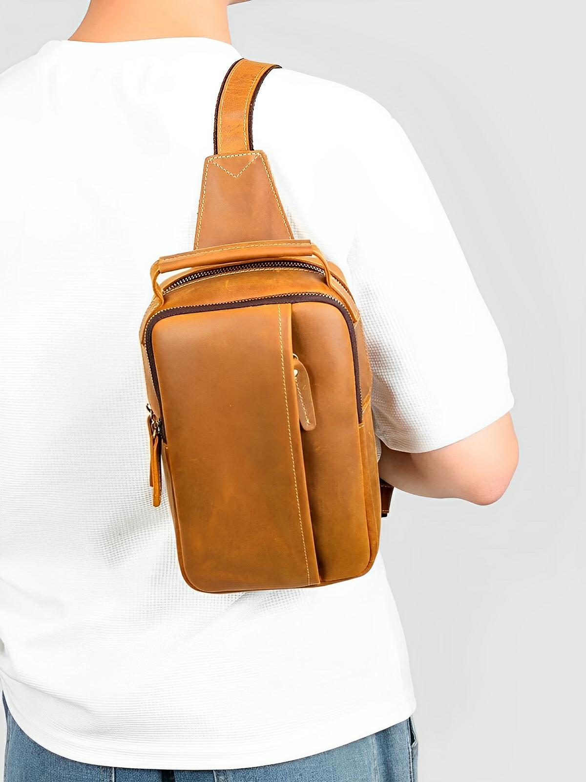 Sacoche de poitrine en cuir, pour l'homme tendance, modèle Joachim - Sacoche - Café
