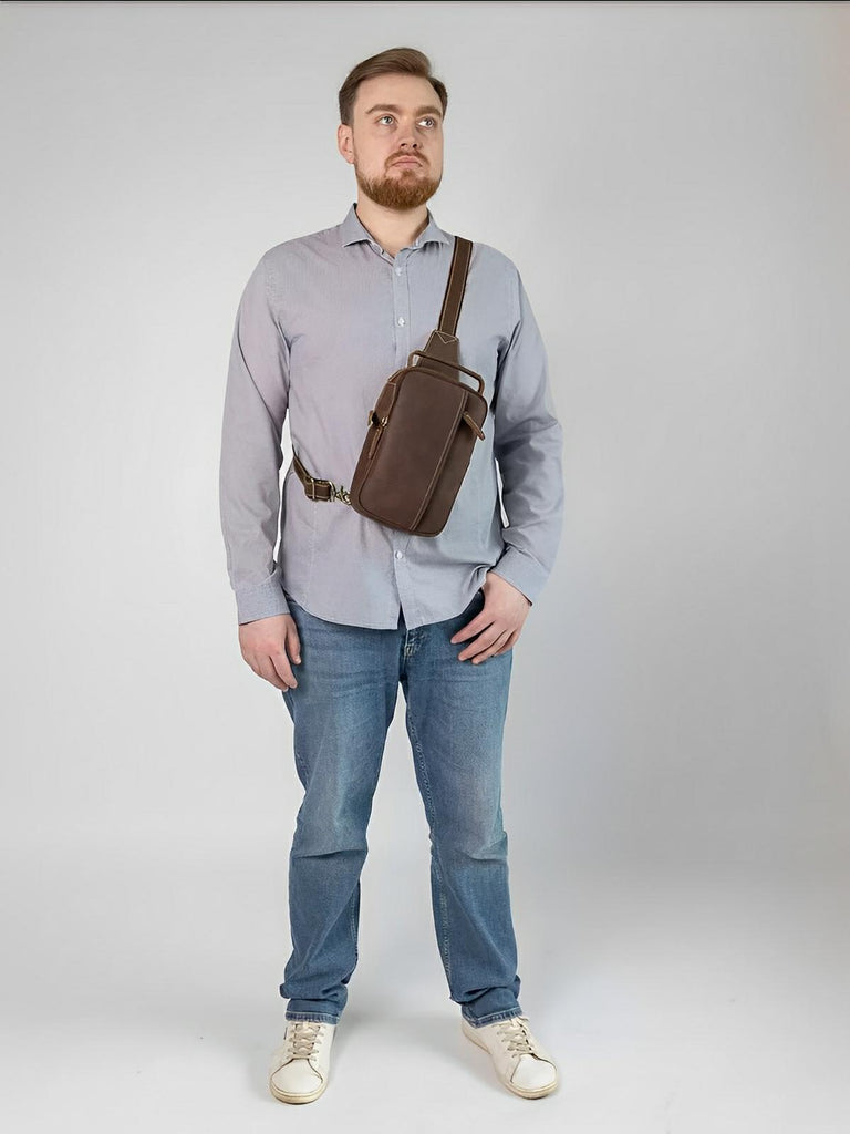 Sacoche de poitrine en cuir, pour l'homme tendance, modèle Joachim - Sacoche - Café