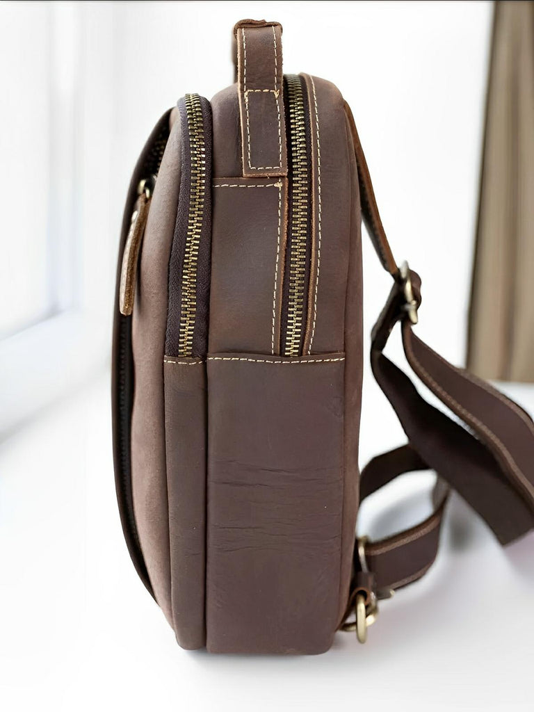 Sacoche de poitrine en cuir, pour l'homme tendance, modèle Joachim - Sacoche - Café