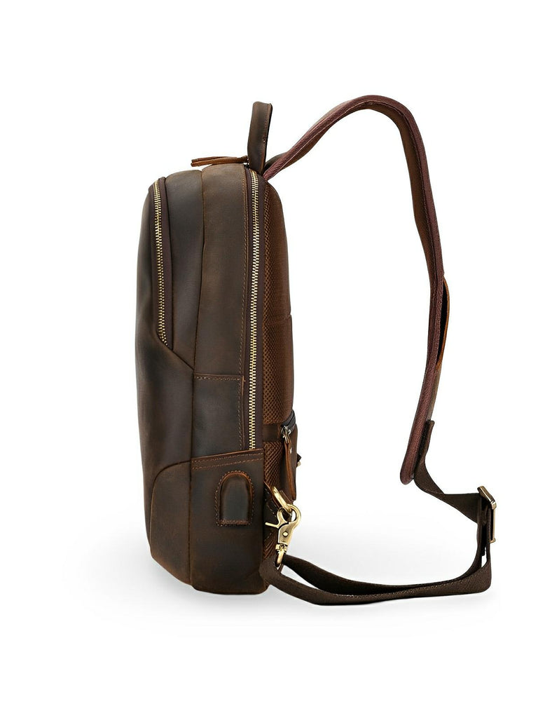 Sacoche d'épaule en cuir, pour l'homme contemporain, USB intégré, modèle Béranger - Sacoche - Café