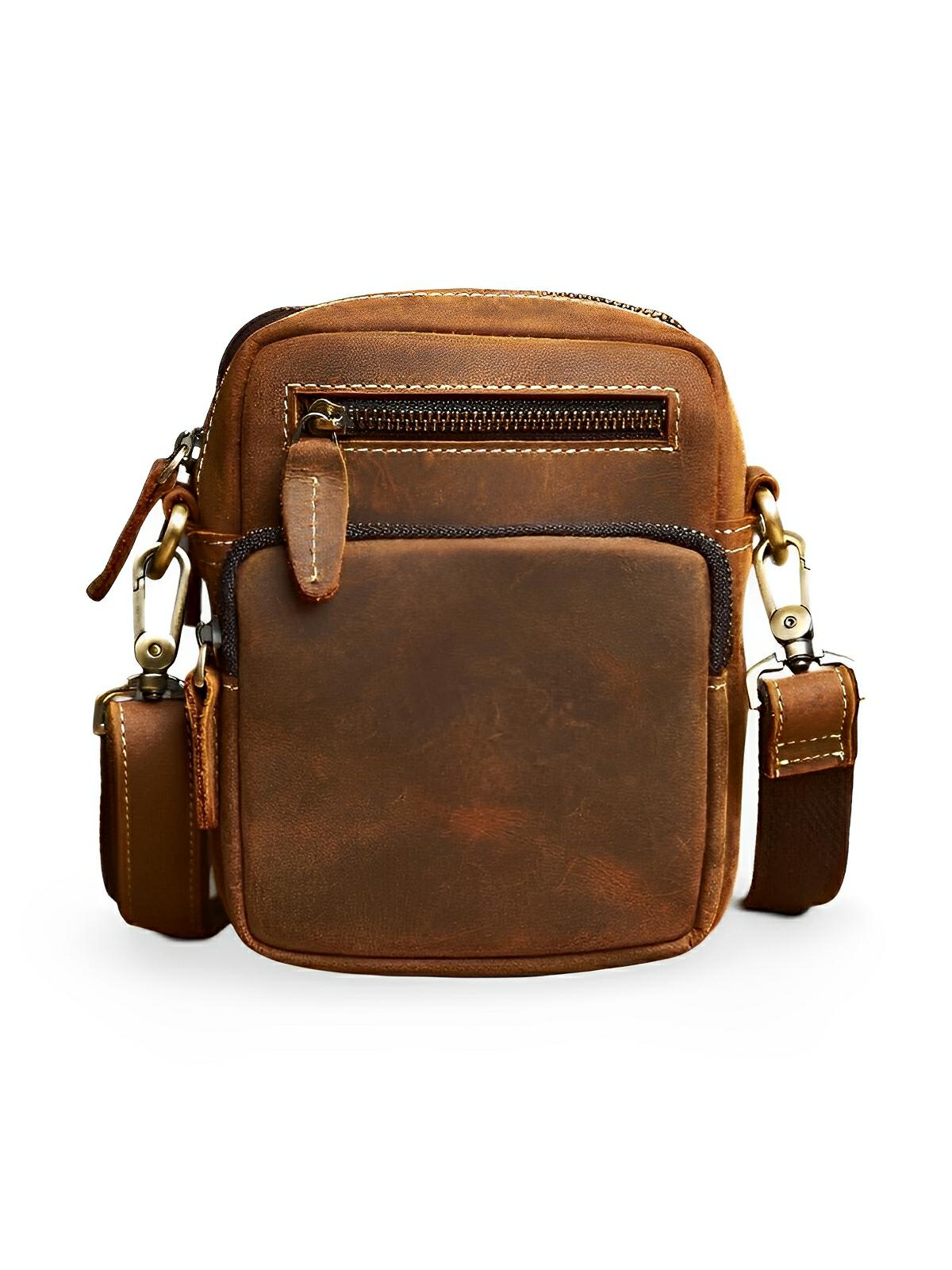 Sacoche en cuir, bandoulière ajustable, design vintage, multi - usage, modèle Ximun - Sacoche - Marron