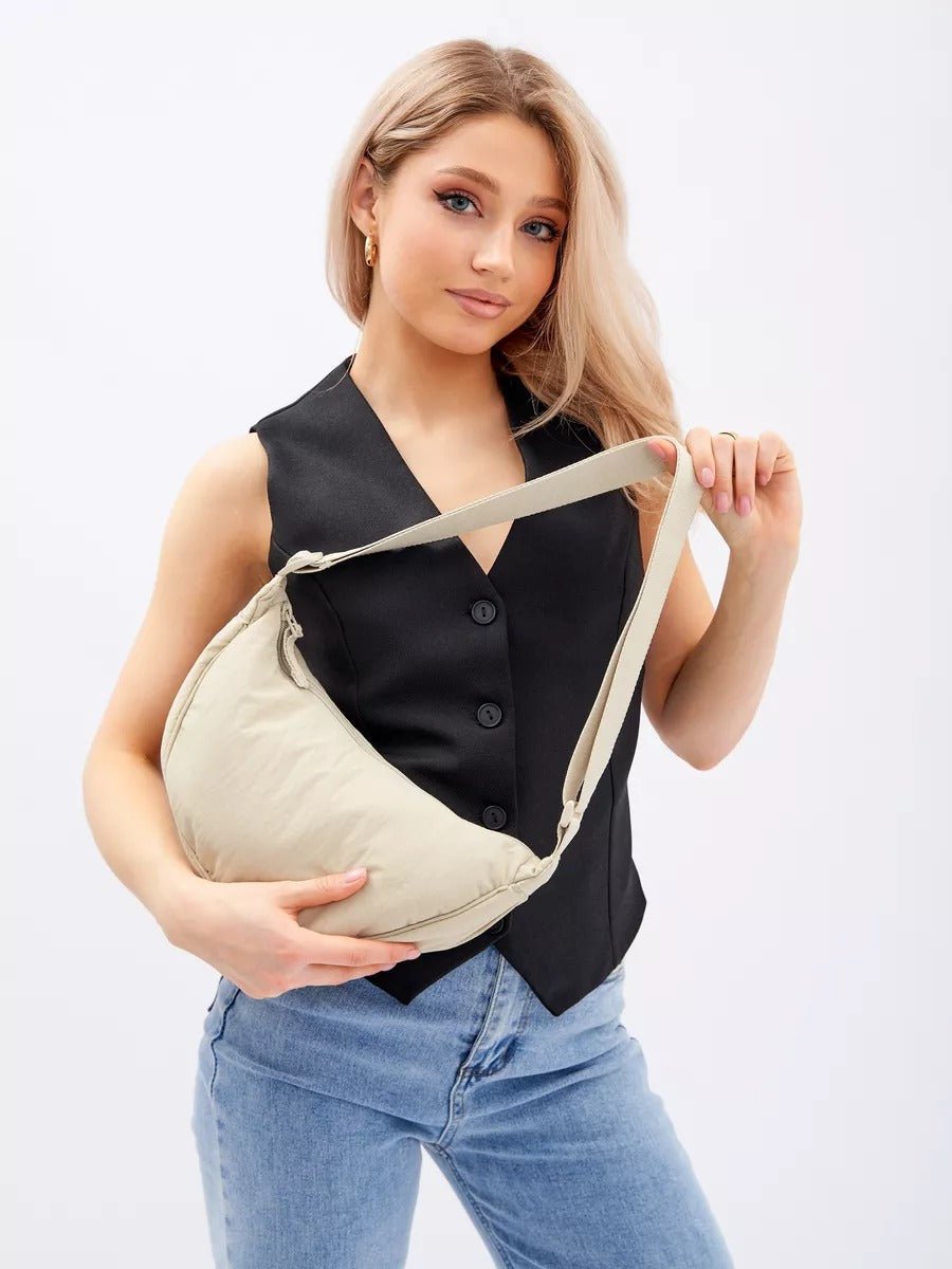 Sacoche nylon femme, sac demi - lune, sac bandoulière léger, sac de poitrine, sac streetwear y2k, modèle Josina - Sacoche - Blanc cassé
