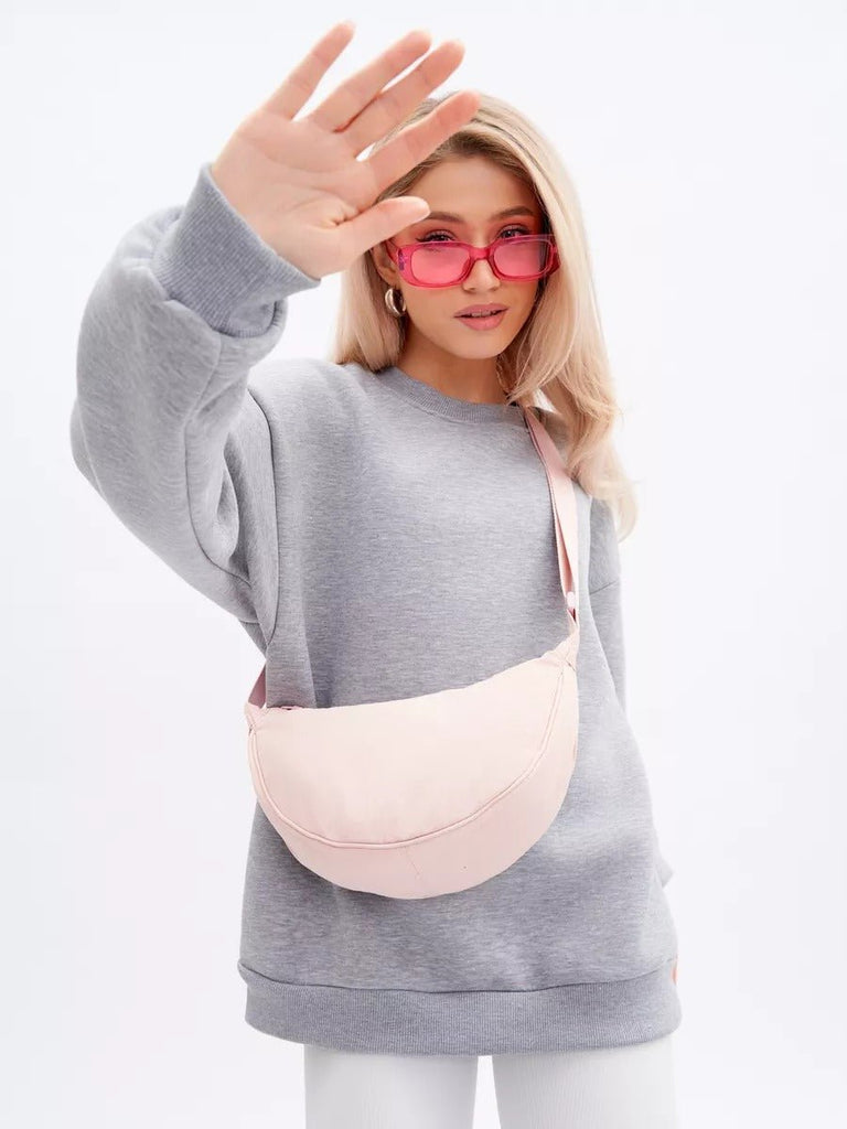 Sacoche nylon femme, sac demi - lune, sac bandoulière léger, sac de poitrine, sac streetwear y2k, modèle Josina - Sacoche - Rose