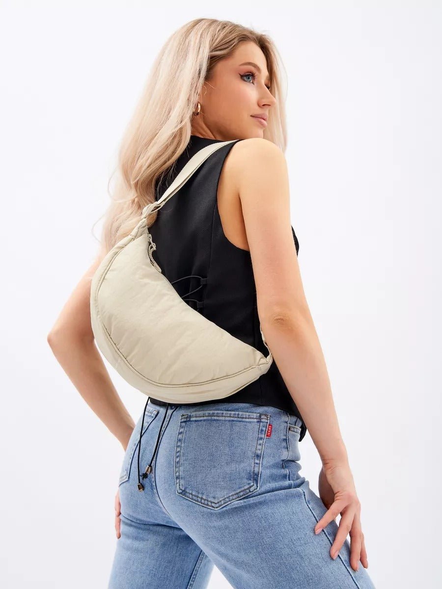 Sacoche nylon femme, sac demi - lune, sac bandoulière léger, sac de poitrine, sac streetwear y2k, modèle Josina - Sacoche - Blanc cassé