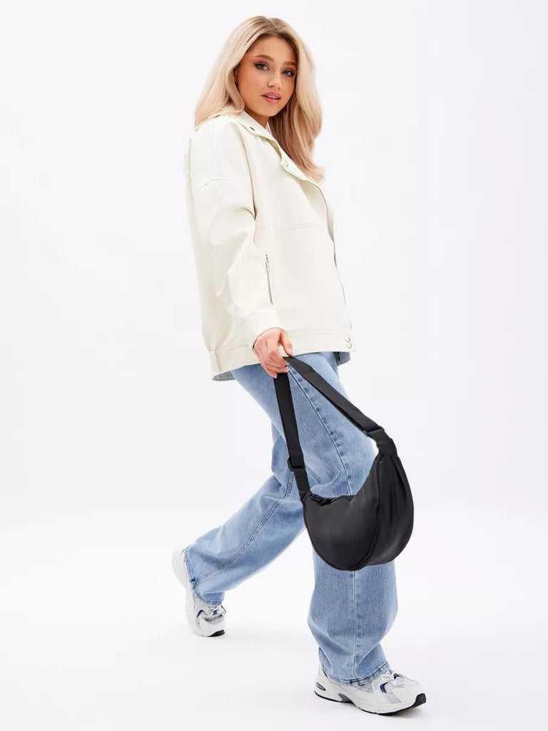 Sacoche nylon femme, sac demi - lune, sac bandoulière léger, sac de poitrine, sac streetwear y2k, modèle Josina - Sacoche - Noir