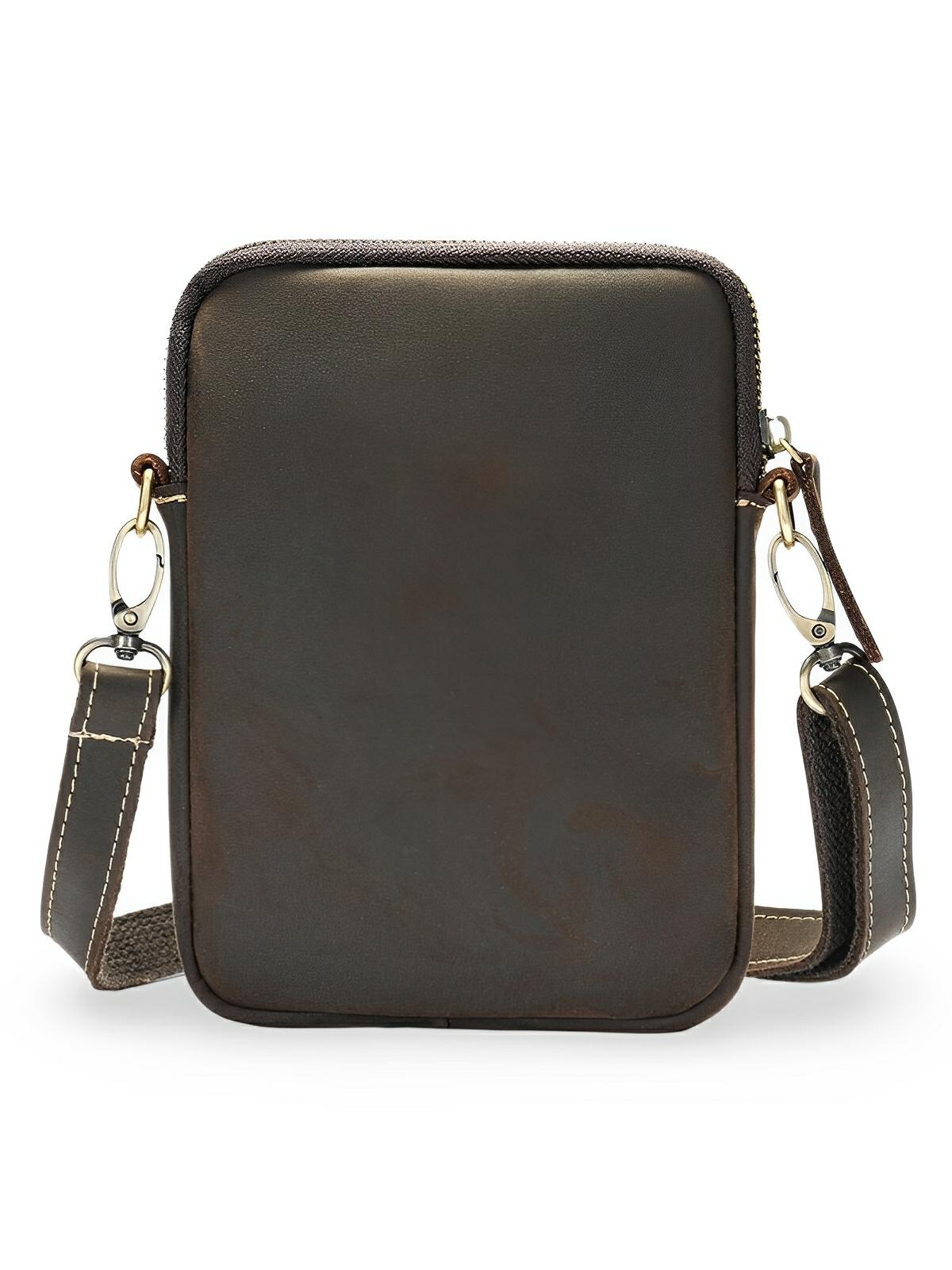 Sacoche plate en cuir homme, format pochette minimaliste, modèle Orphé - Sacoche - Café