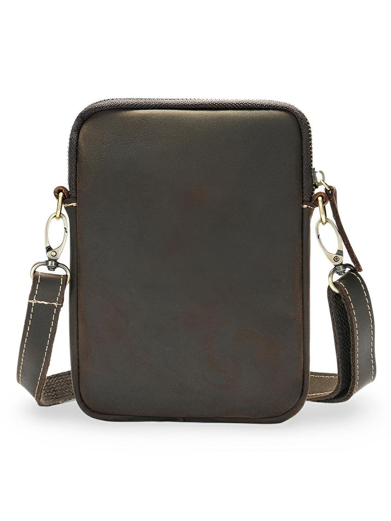 Sacoche plate en cuir homme, format pochette minimaliste, modèle Orphé - Sacoche - Café