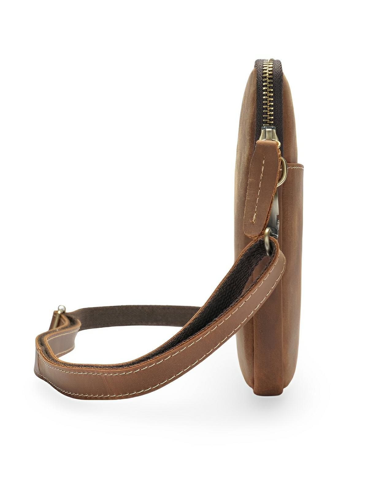Sacoche plate en cuir homme, format pochette minimaliste, modèle Orphé - Sacoche - Marron