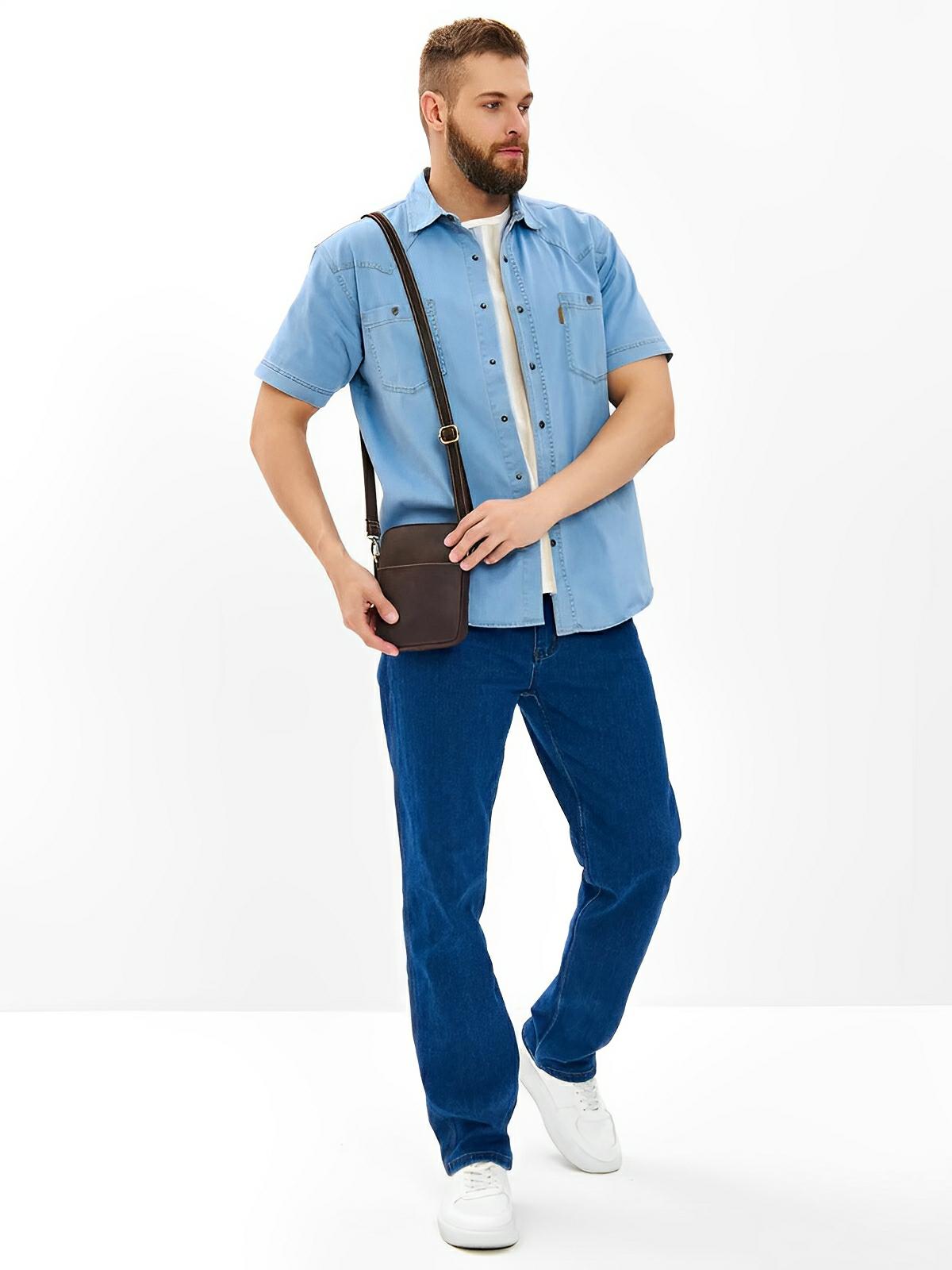 Sacoche plate en cuir homme, format pochette minimaliste, modèle Orphé - Sacoche - Café