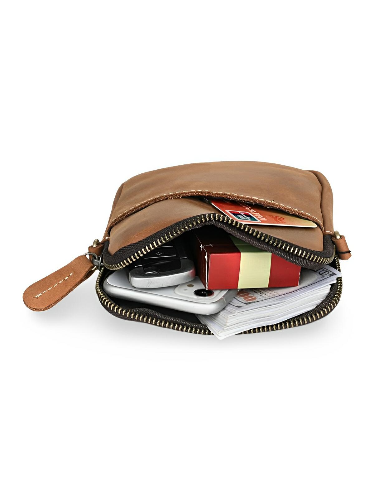 Sacoche plate en cuir homme, format pochette minimaliste, modèle Orphé - Sacoche - Marron