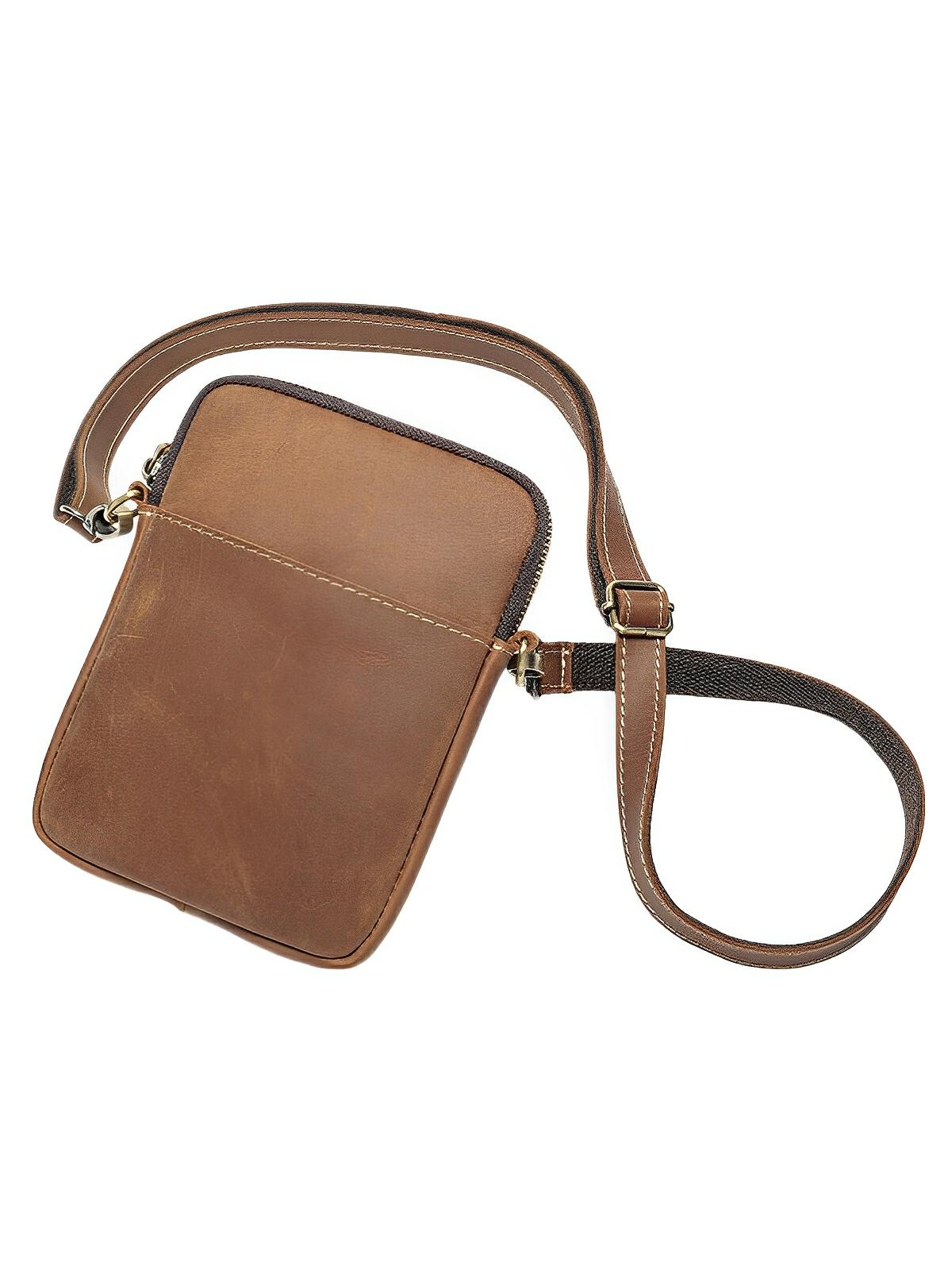 Sacoche plate en cuir homme, format pochette minimaliste, modèle Orphé - Sacoche - Marron