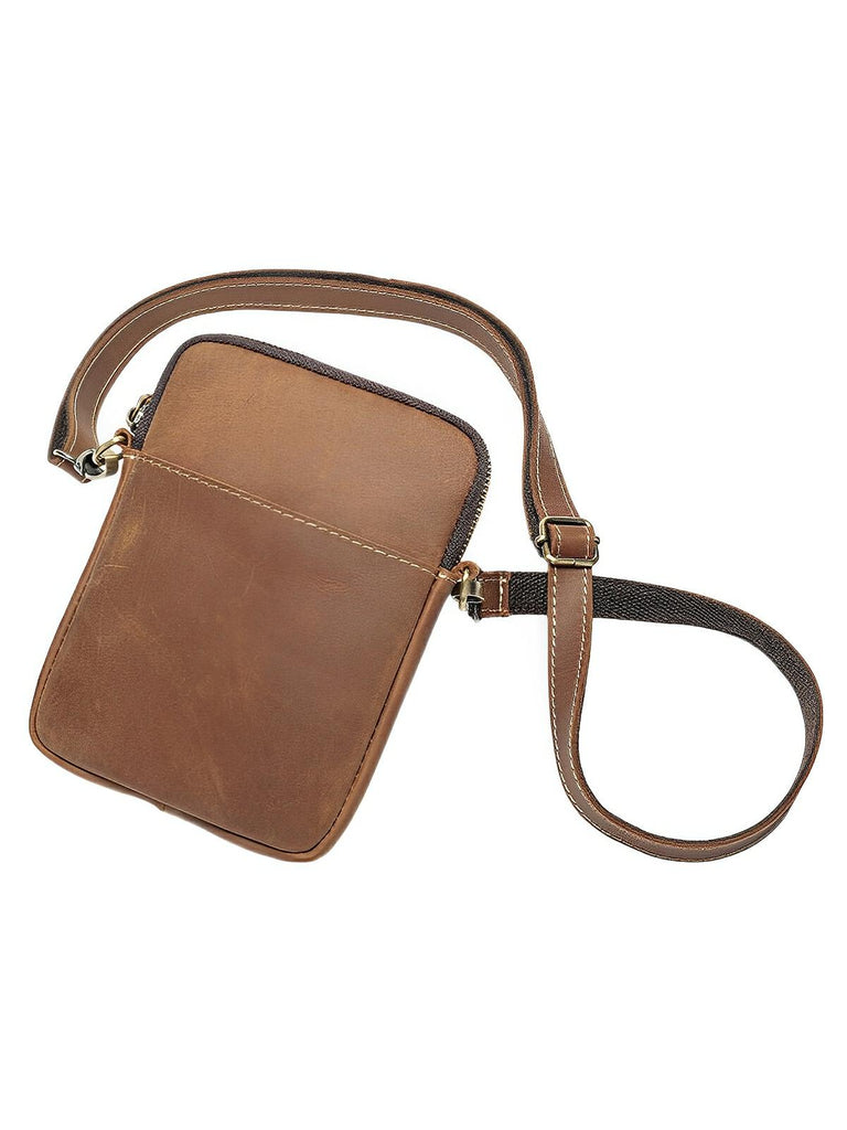 Sacoche plate en cuir homme, format pochette minimaliste, modèle Orphé - Sacoche - Marron