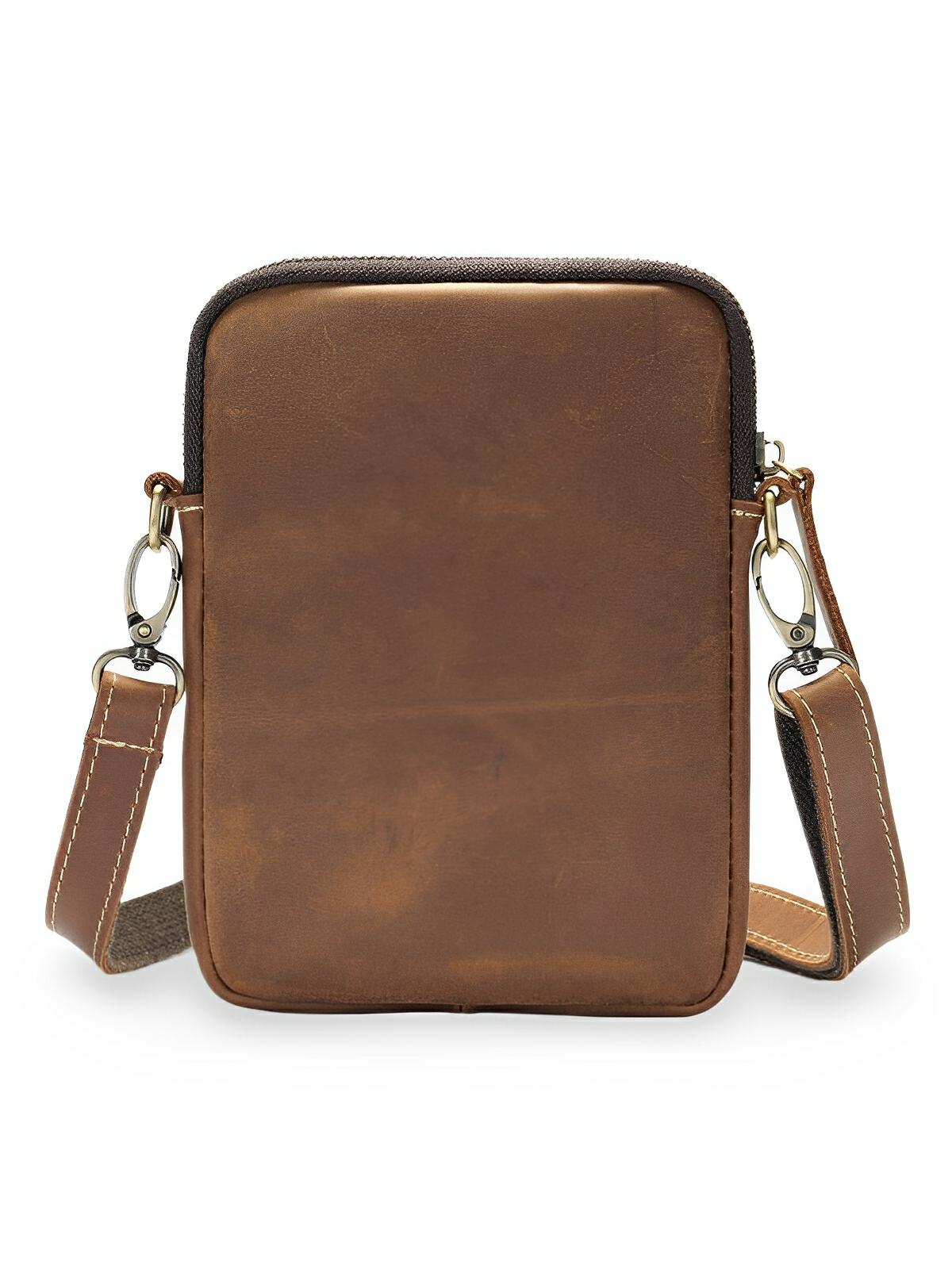 Sacoche plate en cuir homme, format pochette minimaliste, modèle Orphé - Sacoche - Marron