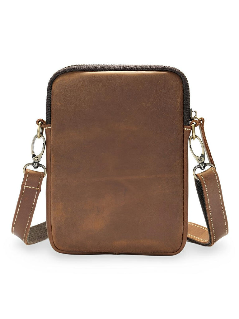 Sacoche plate en cuir homme, format pochette minimaliste, modèle Orphé - Sacoche - Marron