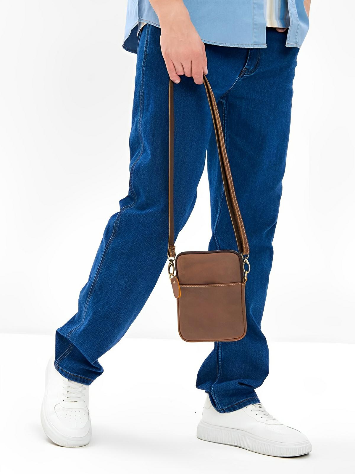 Sacoche plate en cuir homme, format pochette minimaliste, modèle Orphé - Sacoche - Marron