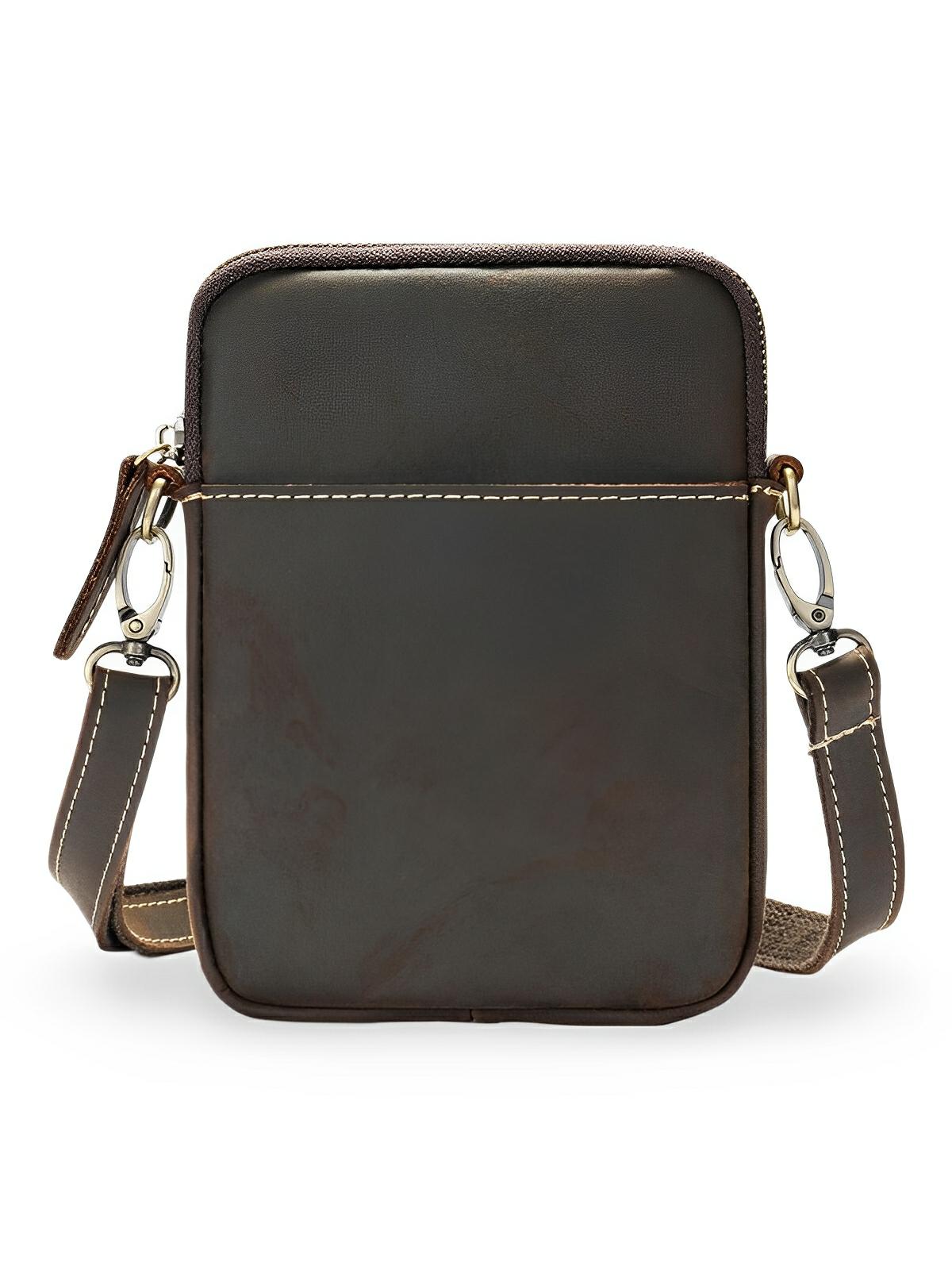 Sacoche plate en cuir homme, format pochette minimaliste, modèle Orphé - Sacoche - Café