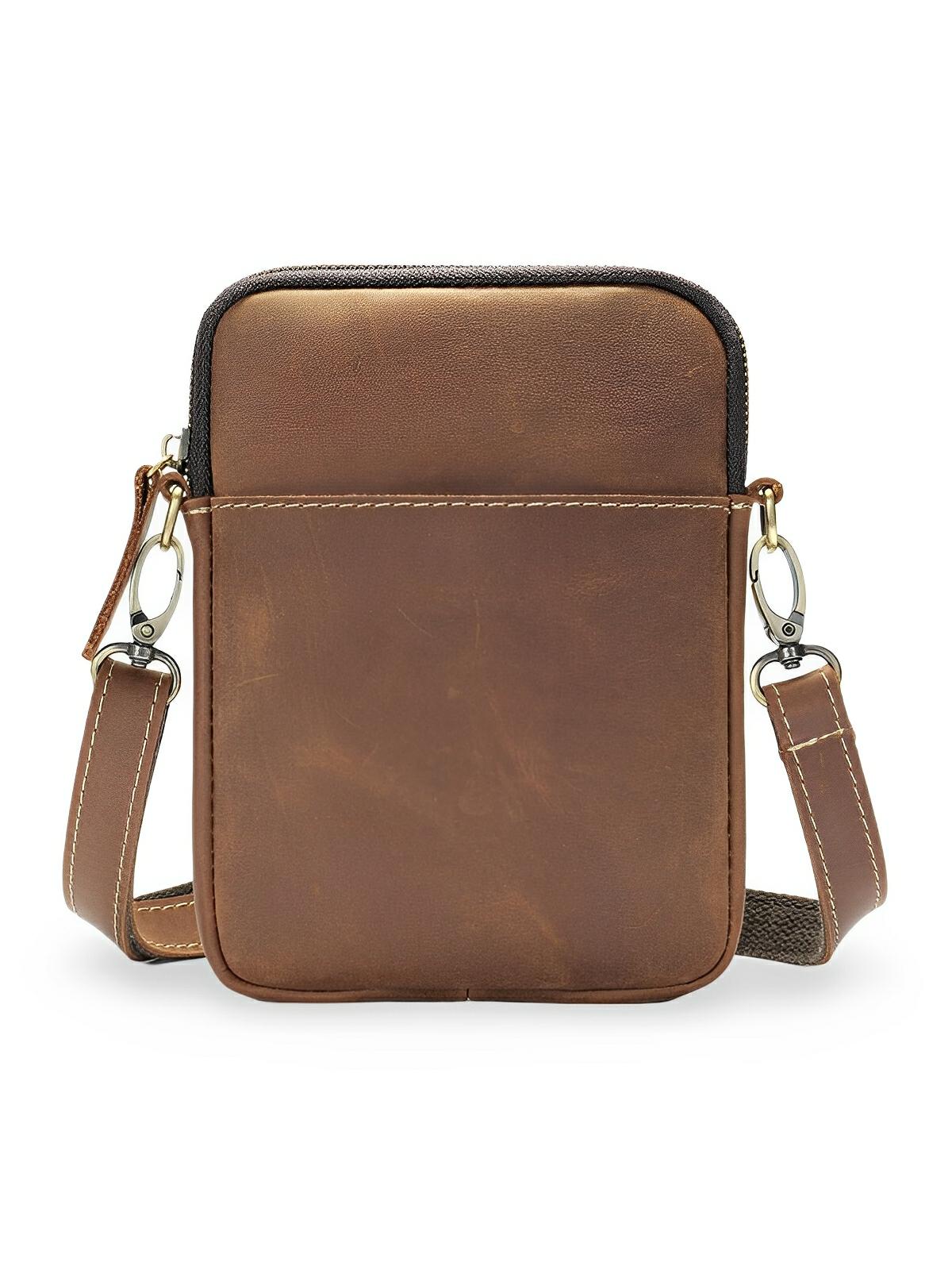 Sacoche plate en cuir homme, format pochette minimaliste, modèle Orphé - Sacoche - Marron