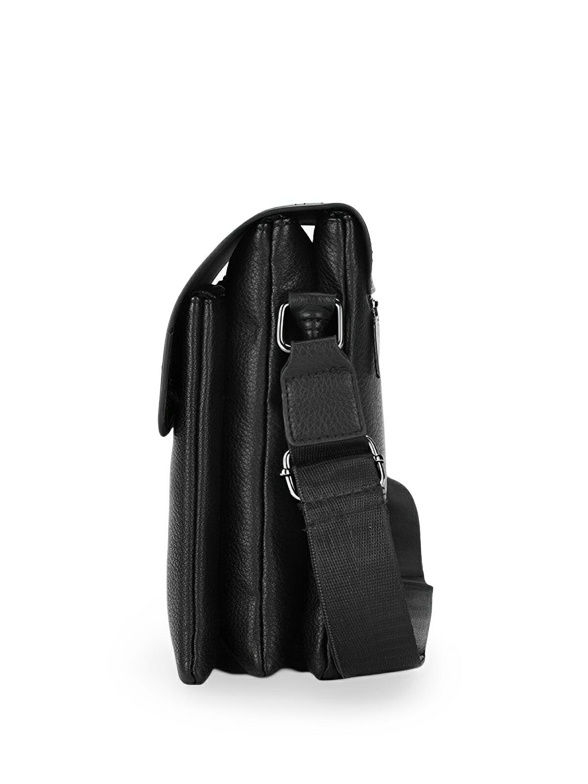 Sacoche pour homme, design compact, simili vegan noir, multiples compartiments, modèle Galo - Sacoche - Noir
