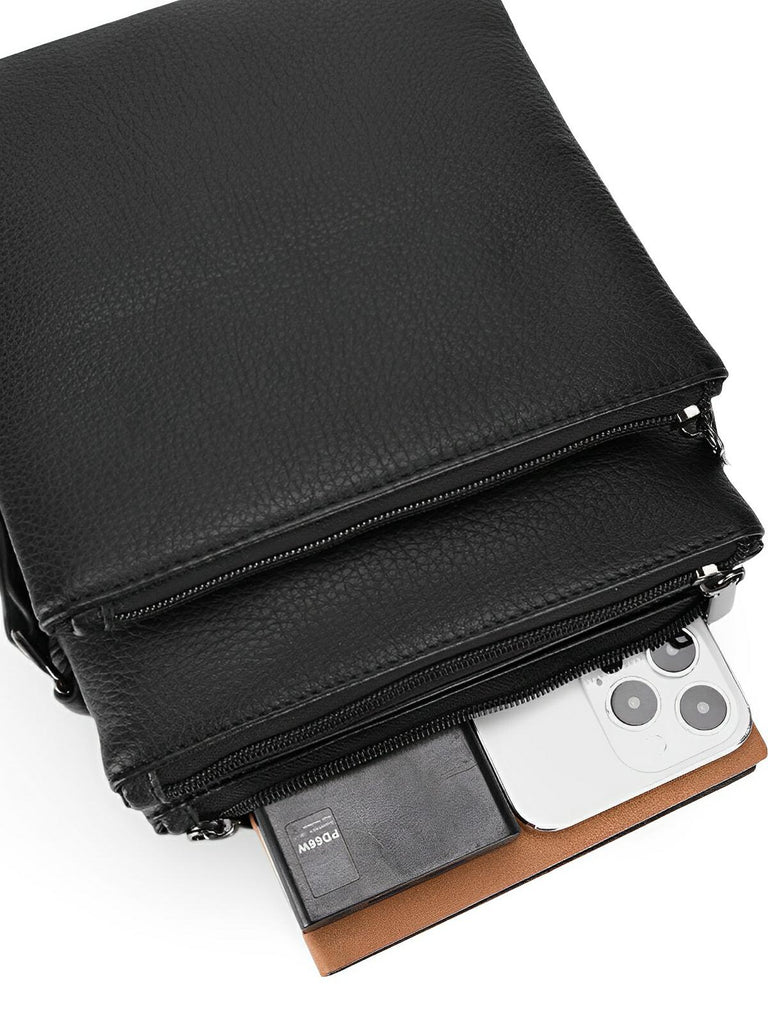 Sacoche pour homme, design compact, simili vegan noir, multiples compartiments, modèle Galo - Sacoche - Noir