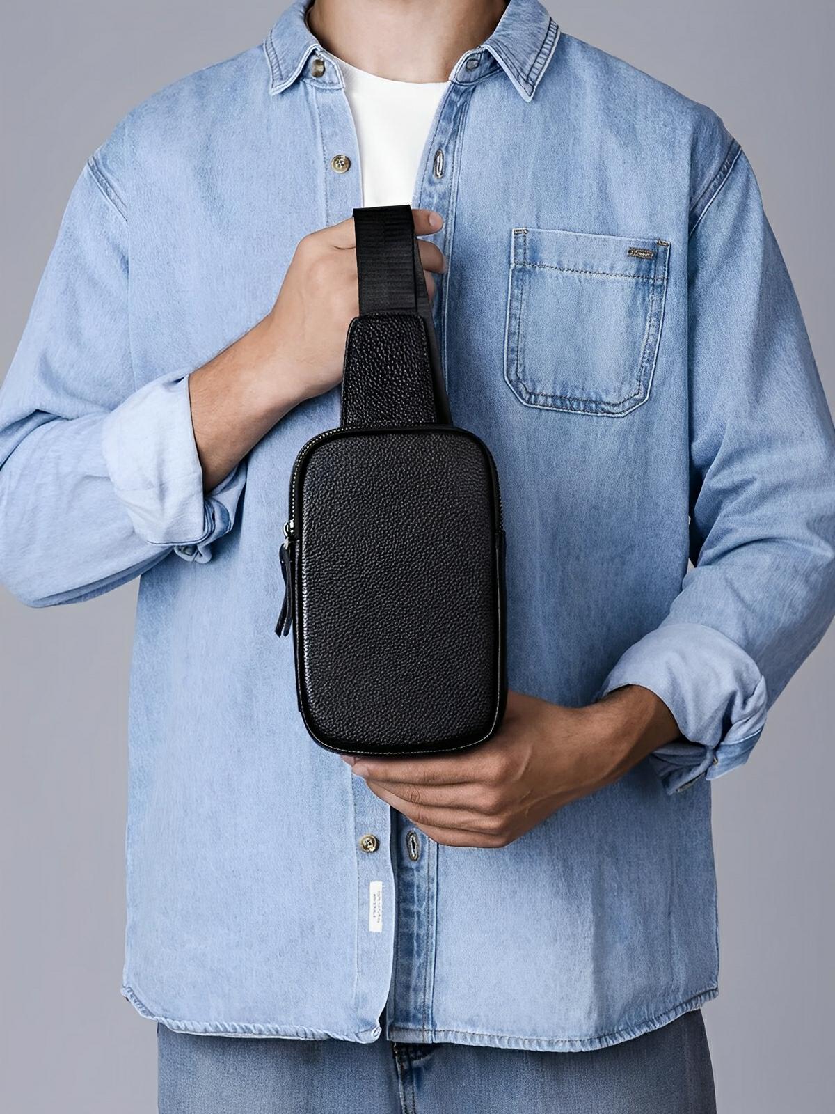 Sacoche pour homme en cuir, compact et fonctionnel, porté épaule ou travers, design moderne, modèle Dali - Sacoche - Noir