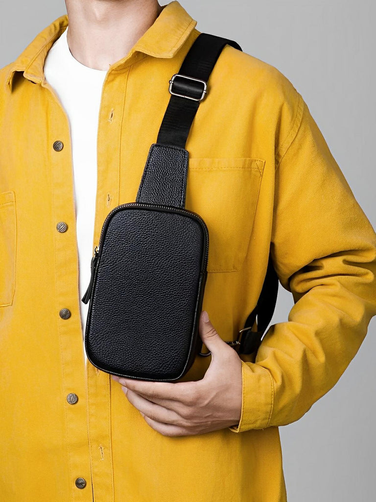 Sacoche pour homme en cuir, compact et fonctionnel, porté épaule ou travers, design moderne, modèle Dali - Sacoche - Noir
