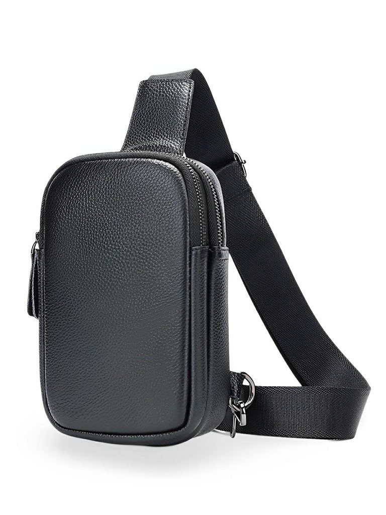 Sacoche pour homme en cuir, compact et fonctionnel, porté épaule ou travers, design moderne, modèle Dali - Sacoche - Noir