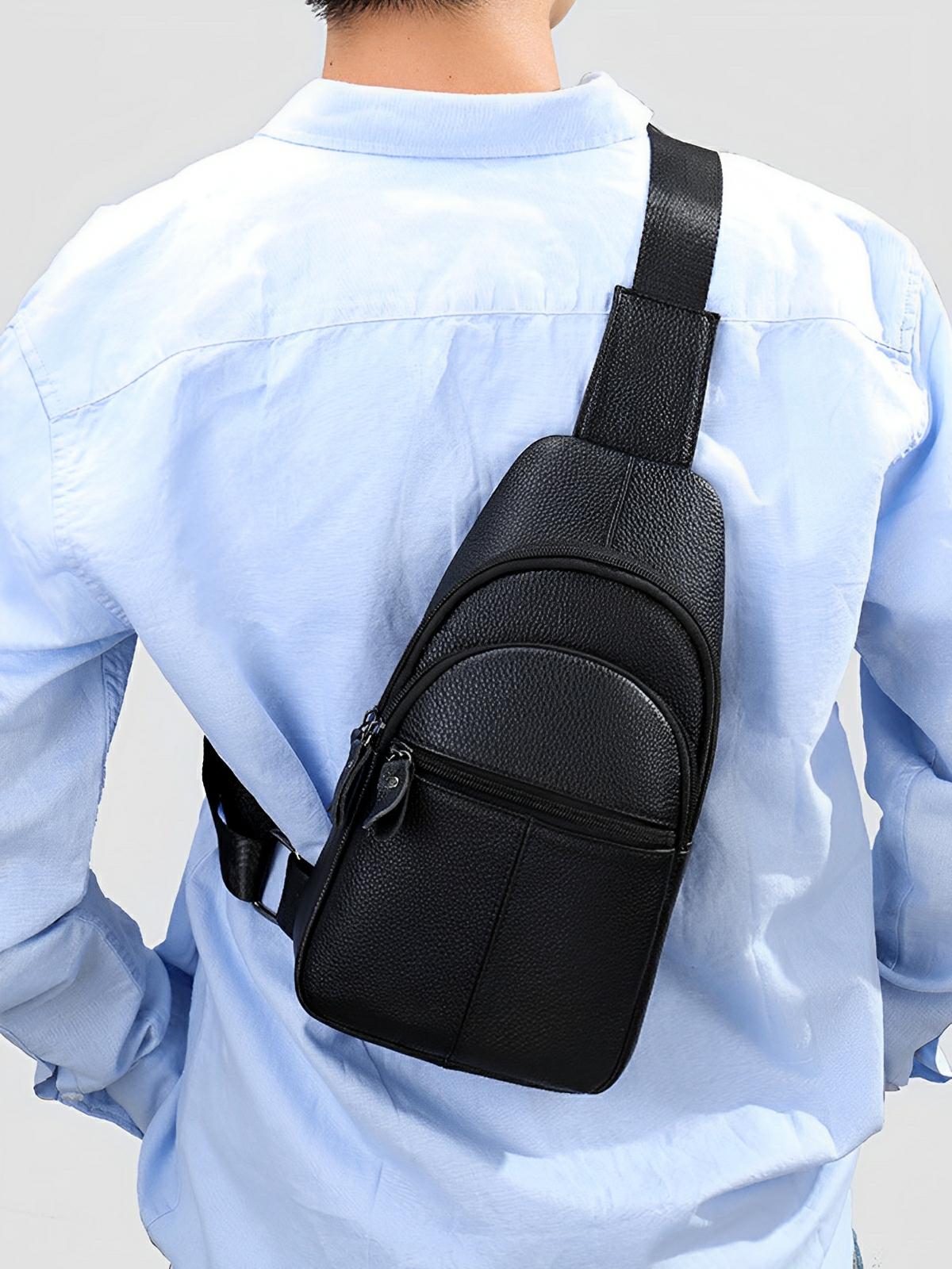 Sacoche pour homme en cuir pleine fleur, compact et pratique, design urbain, grande capacité, idéal quotidien et voyage, modèle Yanis - Sacoche - Noir