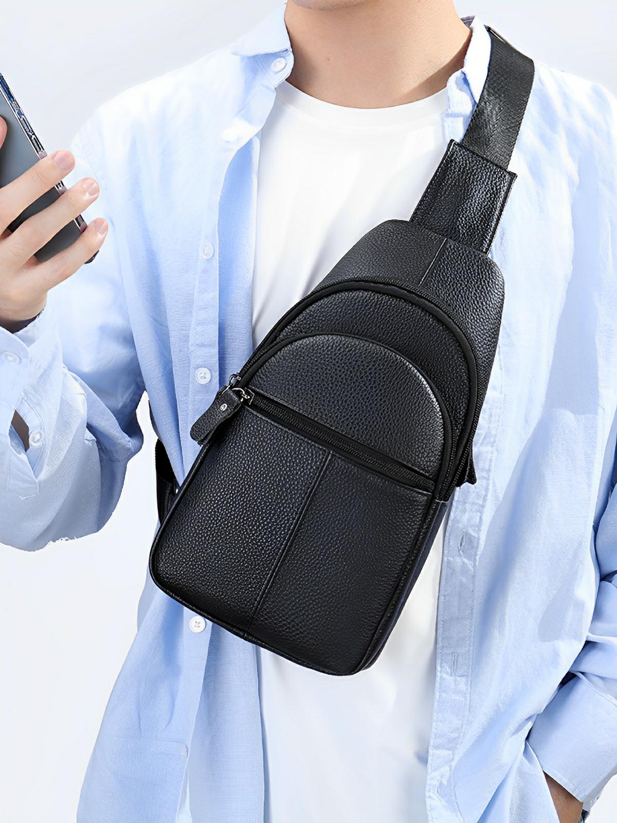 Sacoche pour homme en cuir pleine fleur, compact et pratique, design urbain, grande capacité, idéal quotidien et voyage, modèle Yanis - Sacoche - Noir