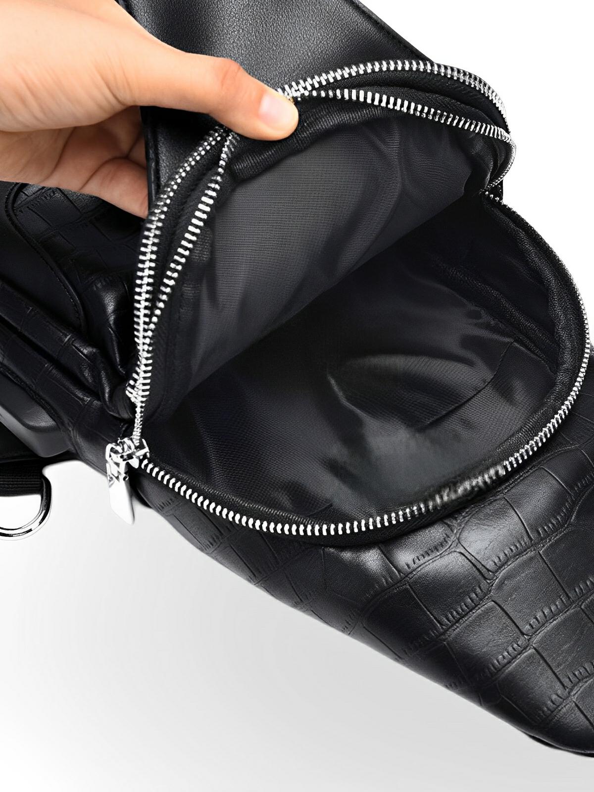 Sacoche pour homme en cuir pleine fleur, grande capacité, motif crocodile, port USB, poches multiples, modèle Diano - Sacoche - Noir