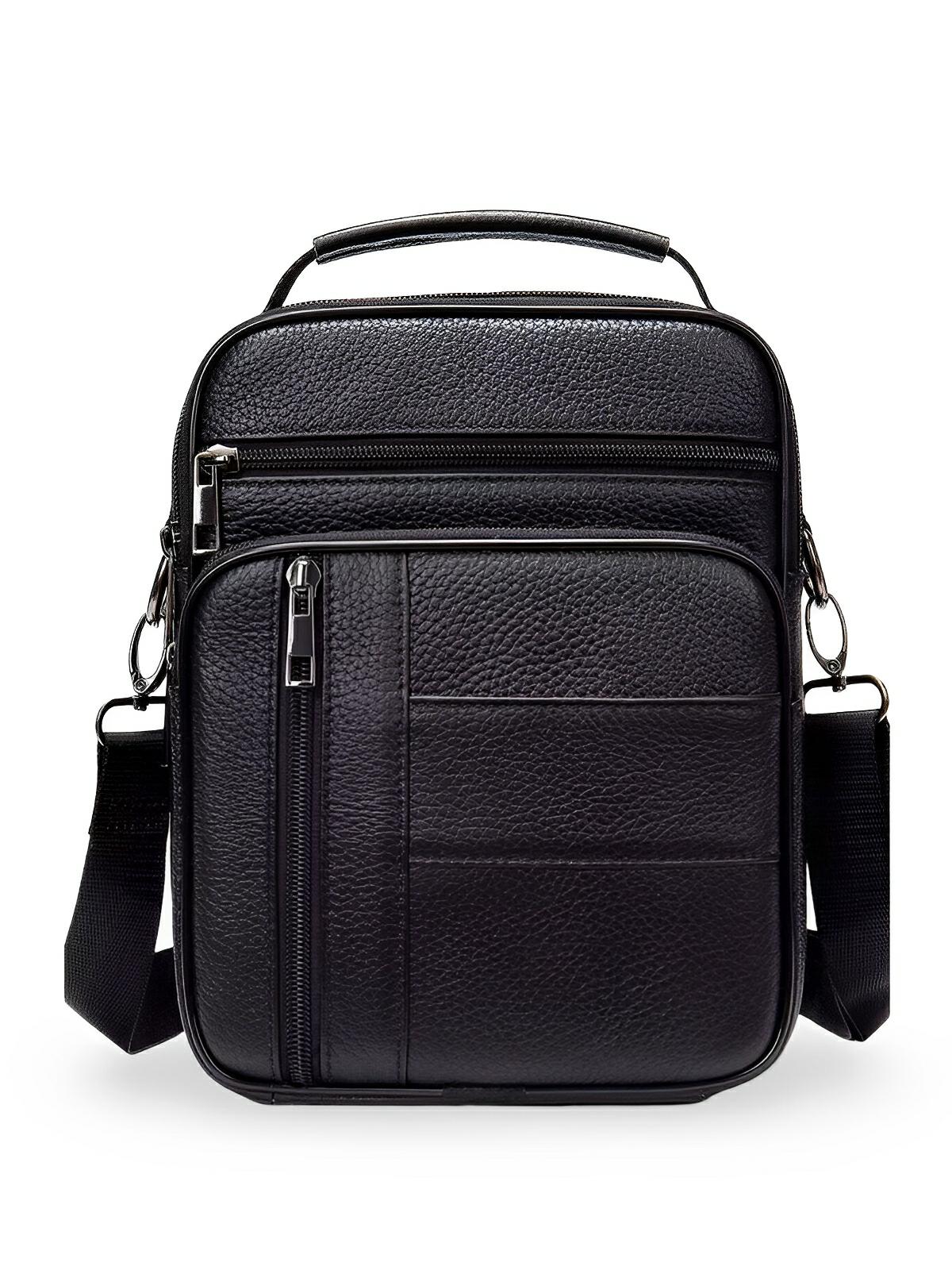 Sacoche pour homme en cuir pleine fleur, porté polyvalent, compact et pratique, modèle Dimitri - Sacoche - Noir