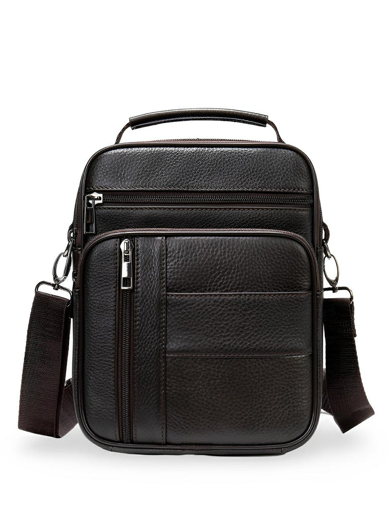 Sacoche pour homme en cuir pleine fleur, porté polyvalent, compact et pratique, modèle Dimitri - Sacoche - Café