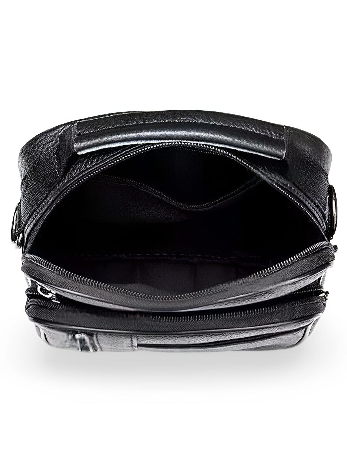 Sacoche pour homme en cuir pleine fleur, porté polyvalent, compact et pratique, modèle Dimitri - Sacoche - Noir