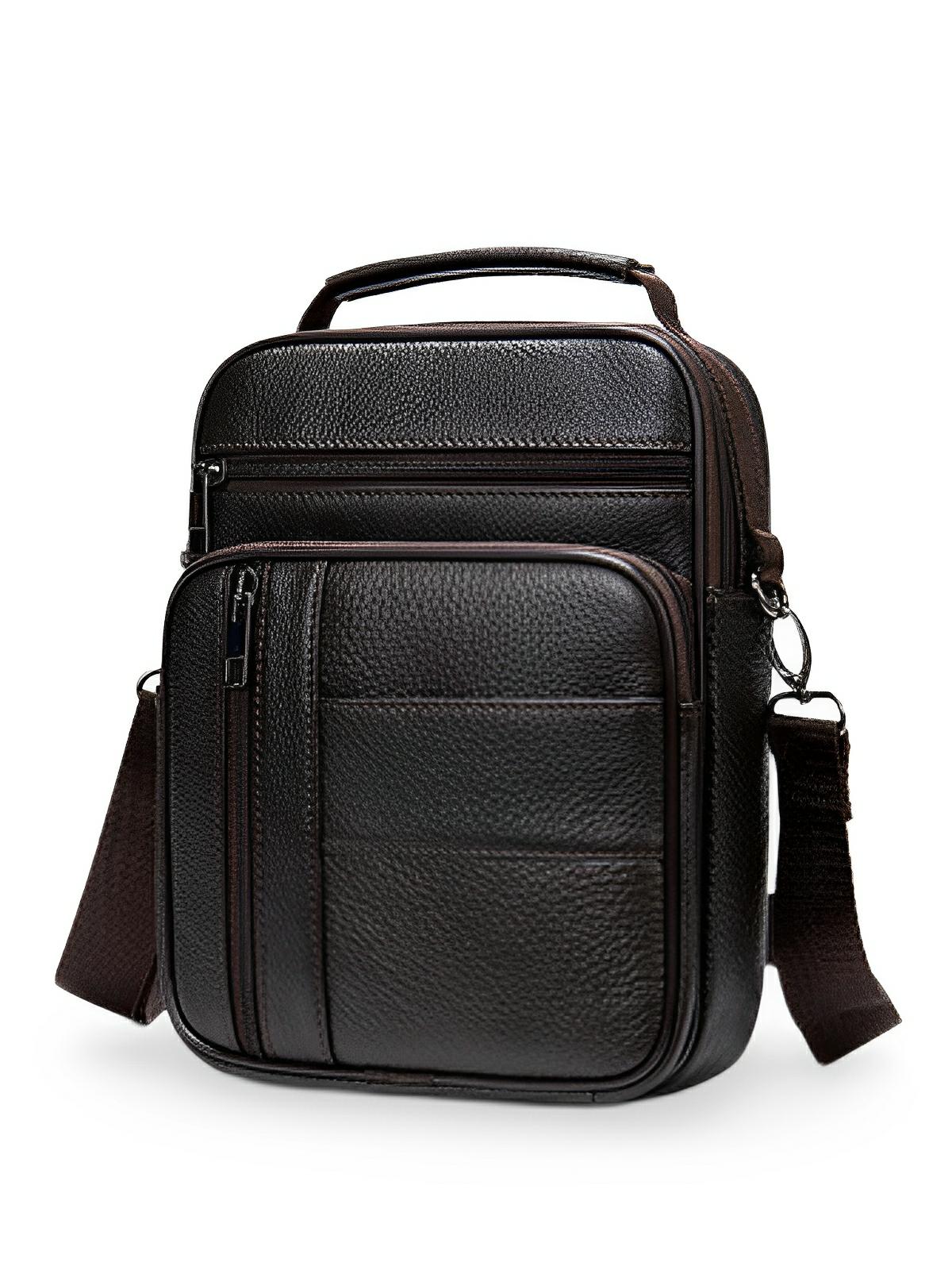 Sacoche pour homme en cuir pleine fleur, porté polyvalent, compact et pratique, modèle Dimitri - Sacoche - Café