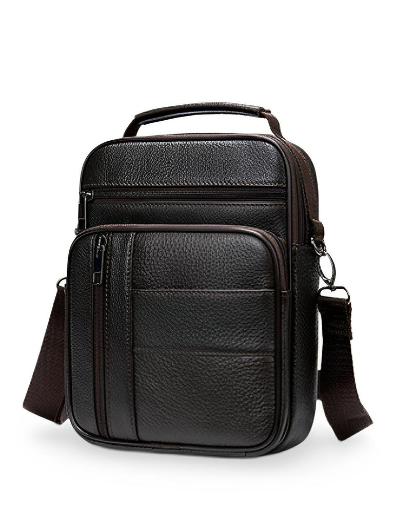 Sacoche pour homme en cuir pleine fleur, porté polyvalent, compact et pratique, modèle Dimitri - Sacoche - Café