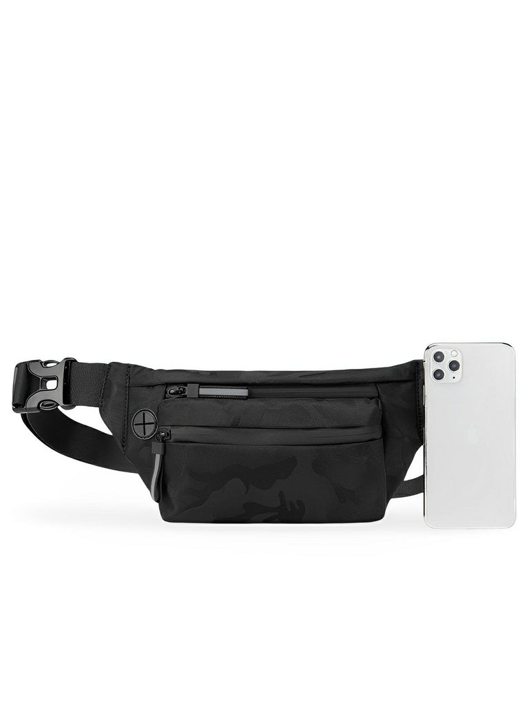 Sacoche pour homme, en tissu, motif camouflage noir, légère et compact, modèle Xavier - Sacoche - Noir