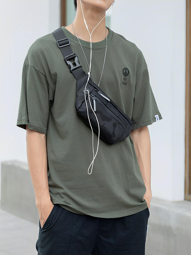 Sacoche pour homme, en tissu, motif camouflage noir, légère et compact, modèle Xavier - Sacoche - Noir