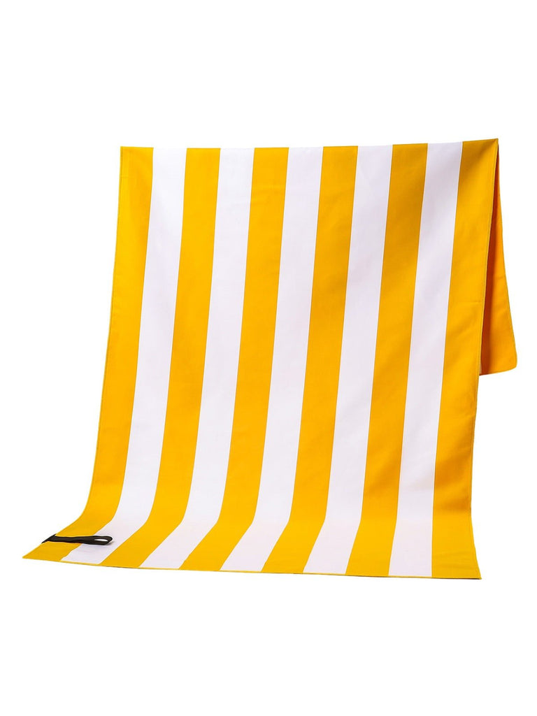 Serviette de plage microfibre, rayée colorée, séchage rapide, légère, 150x70cm, modèle Tynia - Jaune foncé