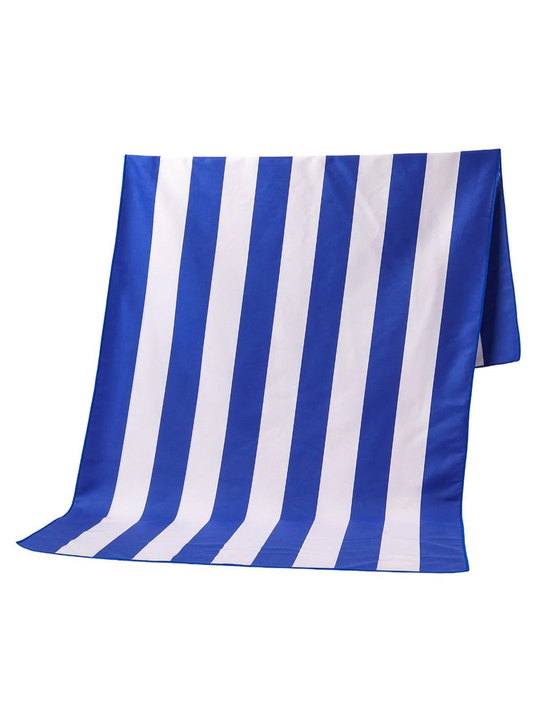Serviette de plage microfibre, rayée colorée, séchage rapide, légère, 150x70cm, modèle Tynia - Bleu