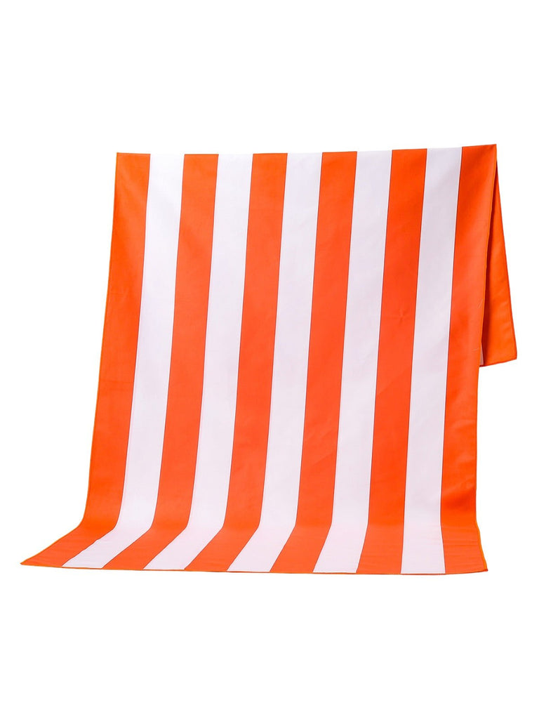Serviette de plage microfibre, rayée colorée, séchage rapide, légère, 150x70cm, modèle Tynia - Orange
