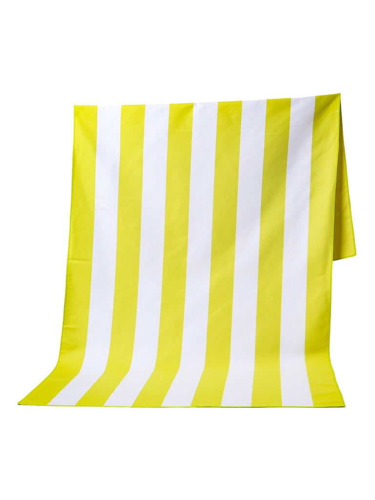 Serviette de plage microfibre, rayée colorée, séchage rapide, légère, 150x70cm, modèle Tynia - Jaune